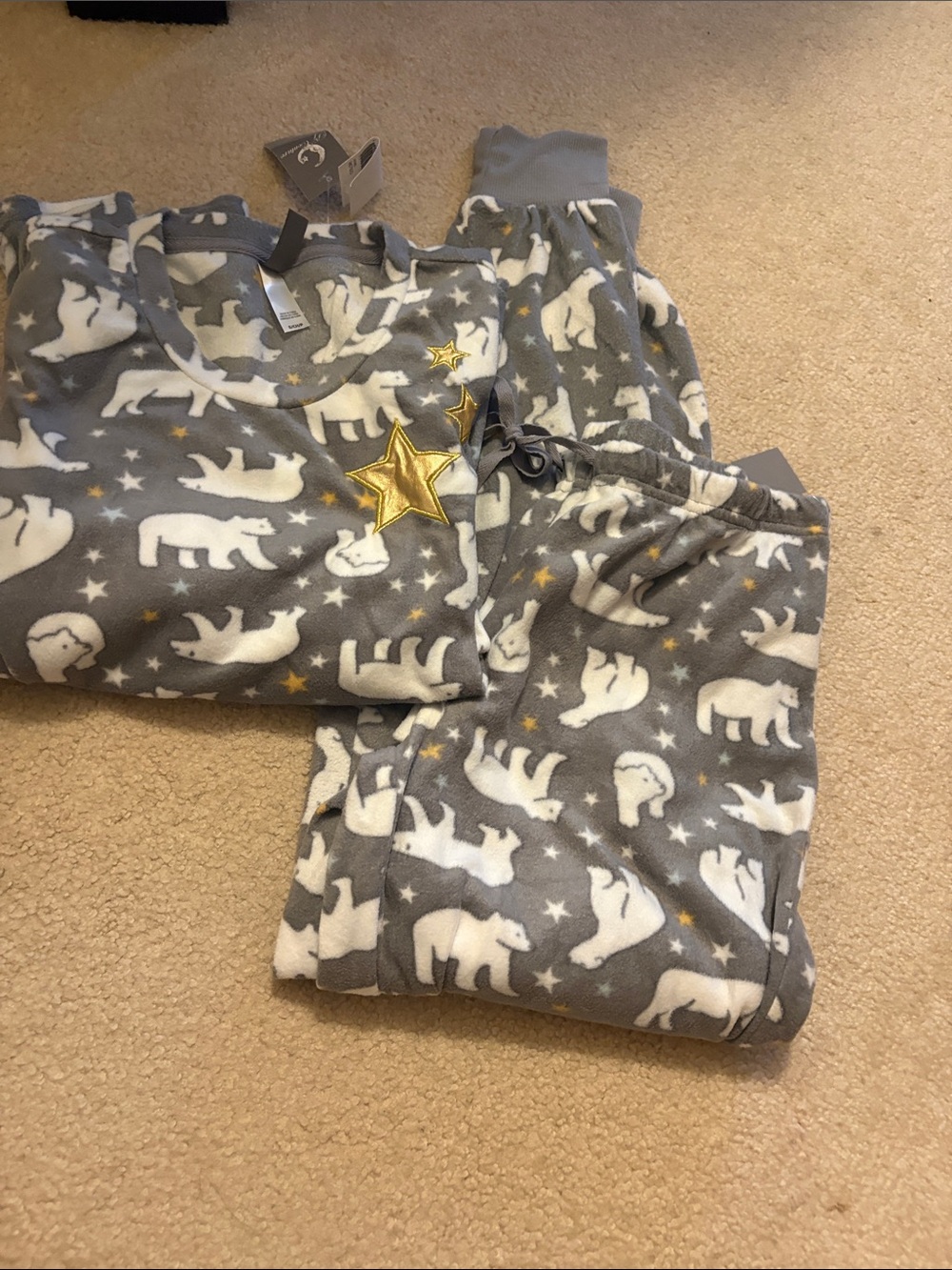 Pj Couture Gray & White Polar Bear Fleece Pajama Set with Gold Stars